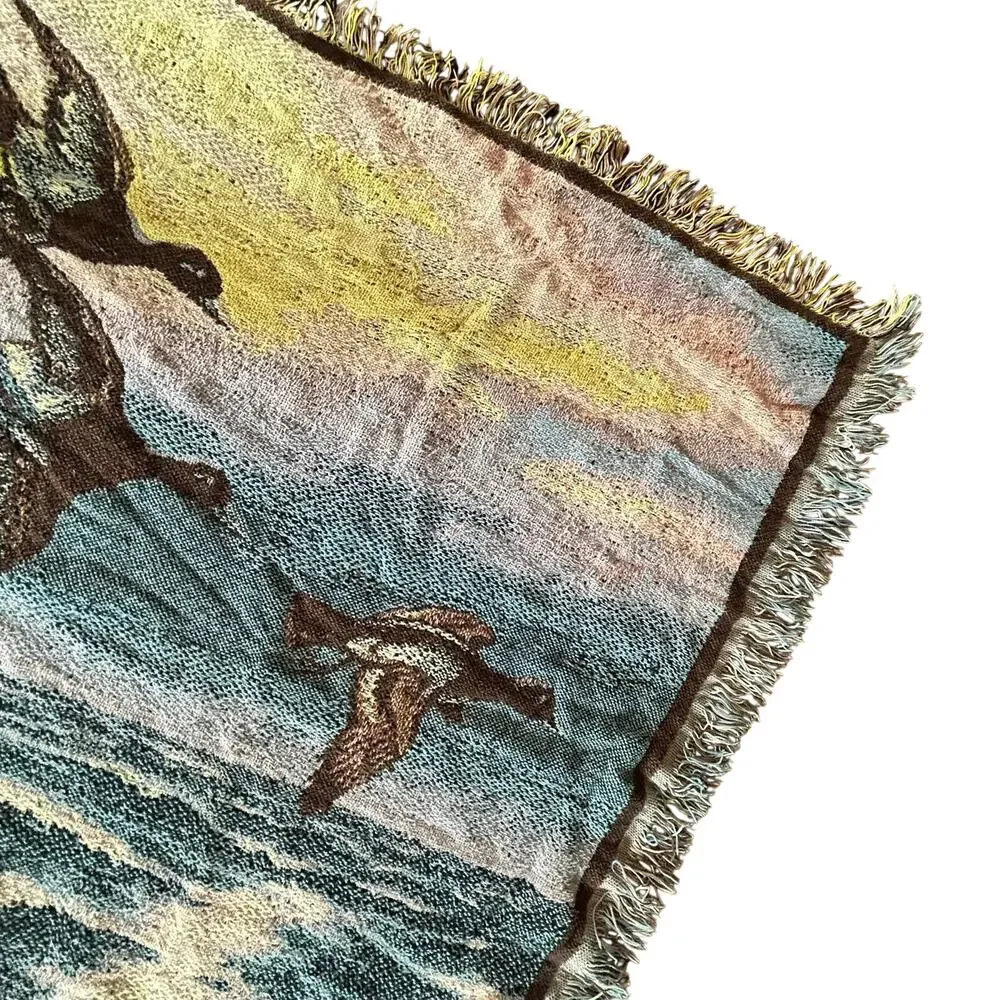 Vintage Terry Redlin jacquard tapestry throw blanket Beacon flying ducks